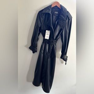 Zara long faux leather trench coat. Never been worn.